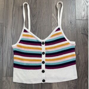 American Eagle Outfitters Striped Knit Button Front Crop Tank Top‎ Womens L
